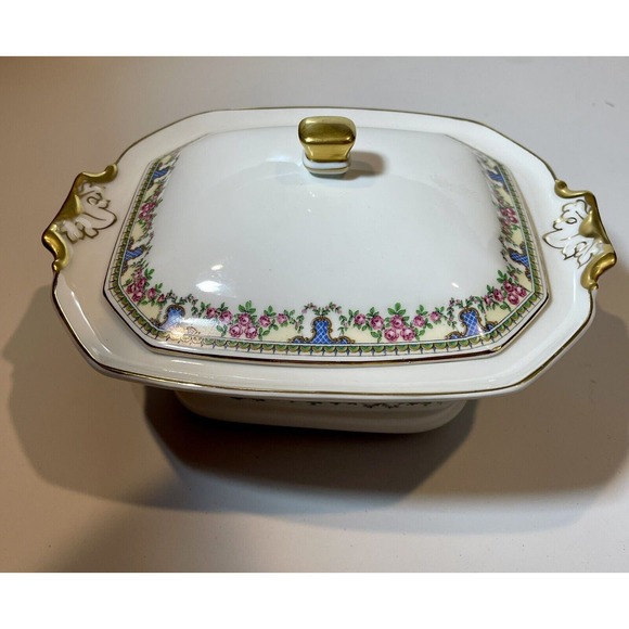 T & V Limoges France Lidded Porcelain Tureen La Cloche Roses Gold Granny Core - Picture 2 of 15